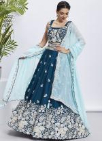 Pure Georgette Teal Wedding Wear Sequins Work Lehenga Choli